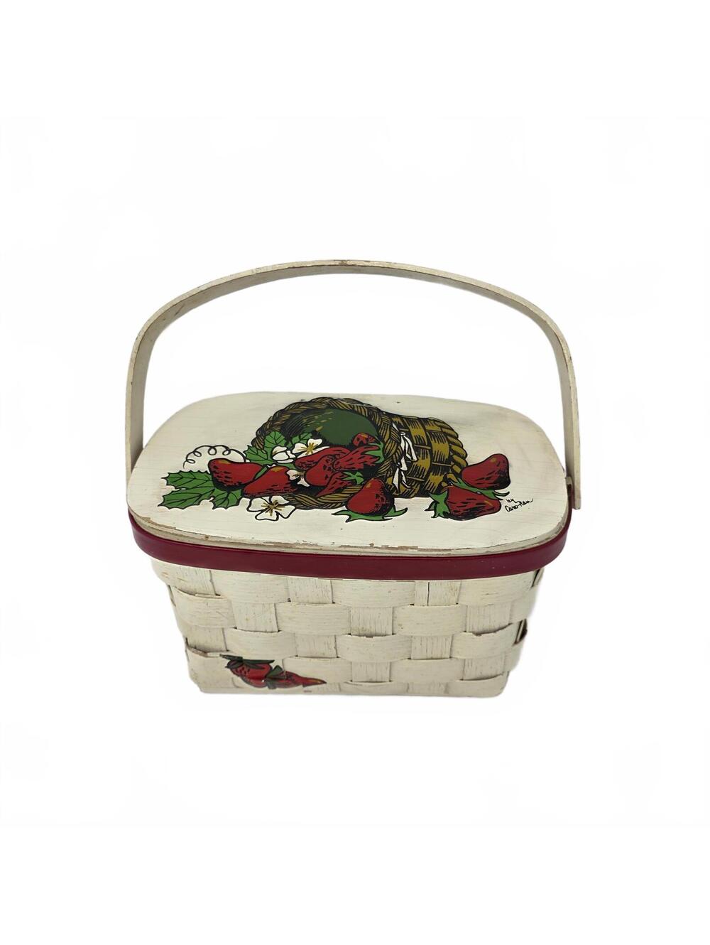 Vintage Caro Nan Strawberry Basket Purse Wood Box Bag 1960s 1970s